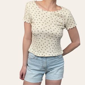 Vintage A.Byer Floral Lettuce Trim Baby Tee 💕